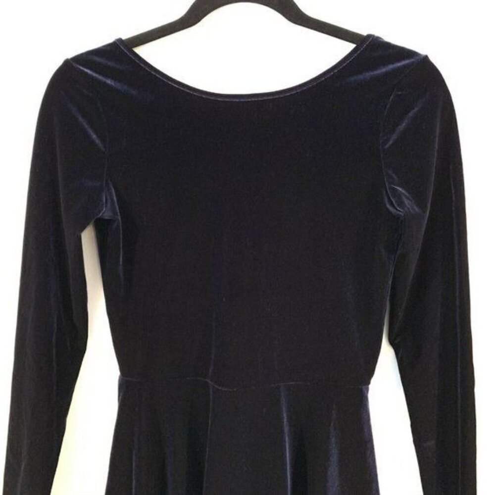 Bethany Mota Navy Blue Velvet Long Sleeve Skater Dress Scoop Back Size S - Picture 5 of 7